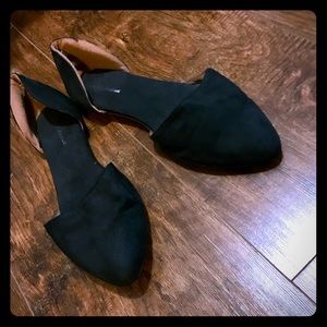 Black suede cutout flats